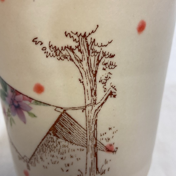 Ceramic tea mug - tent, flower and trees. Signed. - Picture 6 of 9